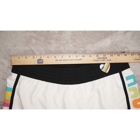 Roxy Rainbow Stripe Athletic Board Shorts Women’s Size M White Black Trim Retro - Picture 6 of 6